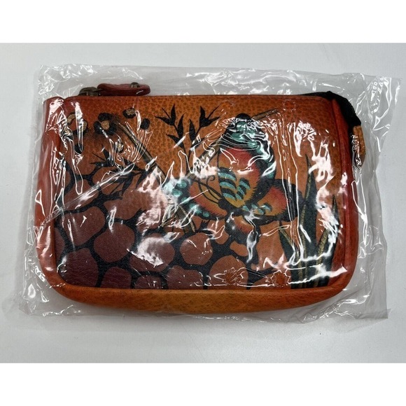 NWT Anuschka Painted Leather Shoulder Purse Wallet Set Women’s Orange - Picture 2 of 10